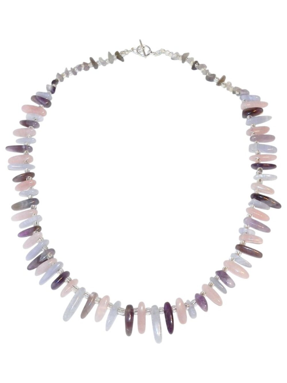 CF123 "Desert Sunset" Agate, Amethyst & Rose Quartz Silver Clasp 24" Necklace